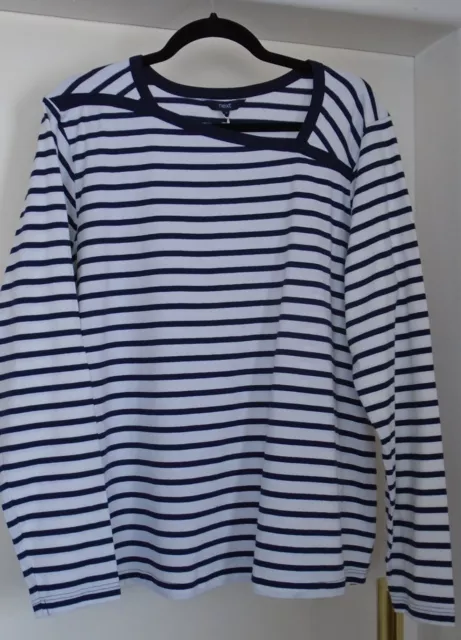 Nwt Ladies Next Size 22 Navy Blue & White Stripe Long Sleeve T-Shirt Top