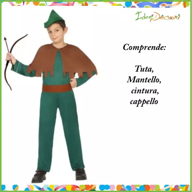 COSTUME ROBIN HOOD Bambino Peter Pan travestimento arciere del bosco  carnevale EUR 18,00 - PicClick IT