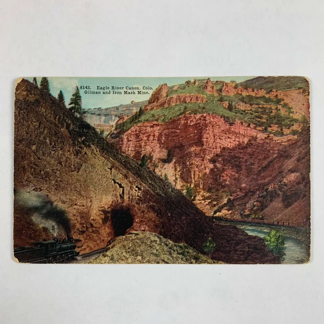 Postcard Colorado Eagle River Canon CO Gilman Mine Railroad Train 1910s Unposted