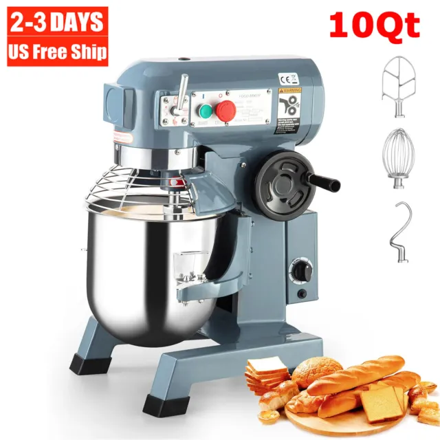 New Commercial Food Mixer Dough Food Mixer 10Qt 3 Speeds Pizza Bakery 450W 110V