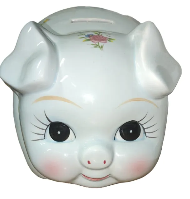 Vintage Lefton 00259 Hand-Painted Ceramic Piggy Bank Taiwan ROC 13.5"x8.25" EUC