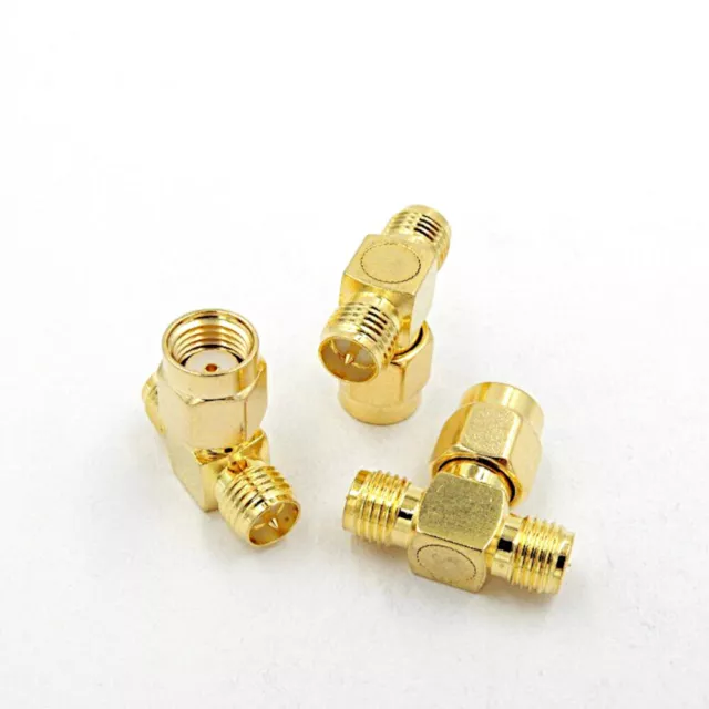 SMA T Connector RF Coax Plug RP SMA Male to 2 RP SMA Female 3 Way Series Adapter