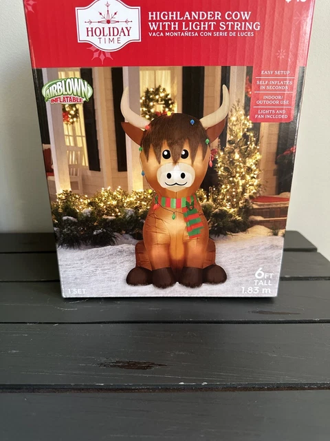 Inflable vaca Highlander 6' pies vacaciones de Navidad 2023 iluminado soplado por aire