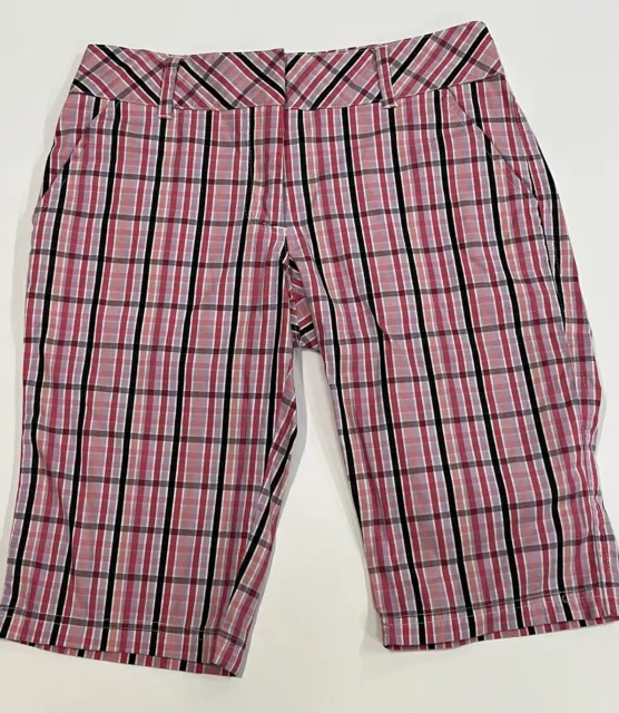 Lija Womens Sz 2 Bermuda Golf Shorts Pink Plaid Cotton Blend