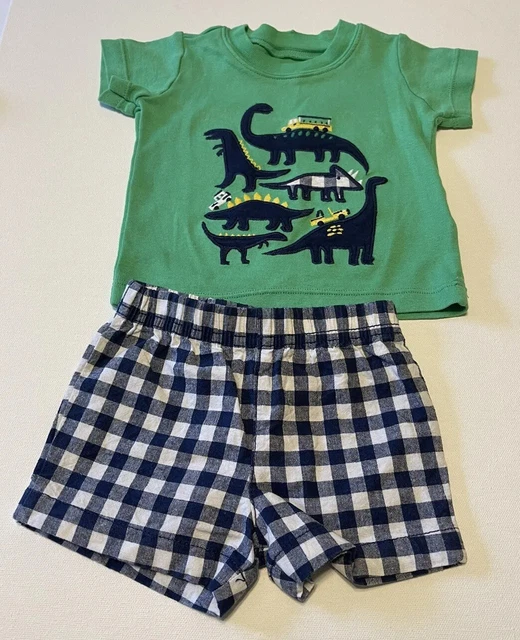 Carters Infant Boy Girl 3 Month Short And T-shirt Top Set Blue Green Dinosaurs