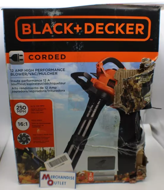 BLACK+DECKER 3-in-1 Electric Leaf Blower, Leaf Vacuum/Mulcher, Corded, 12-Amp