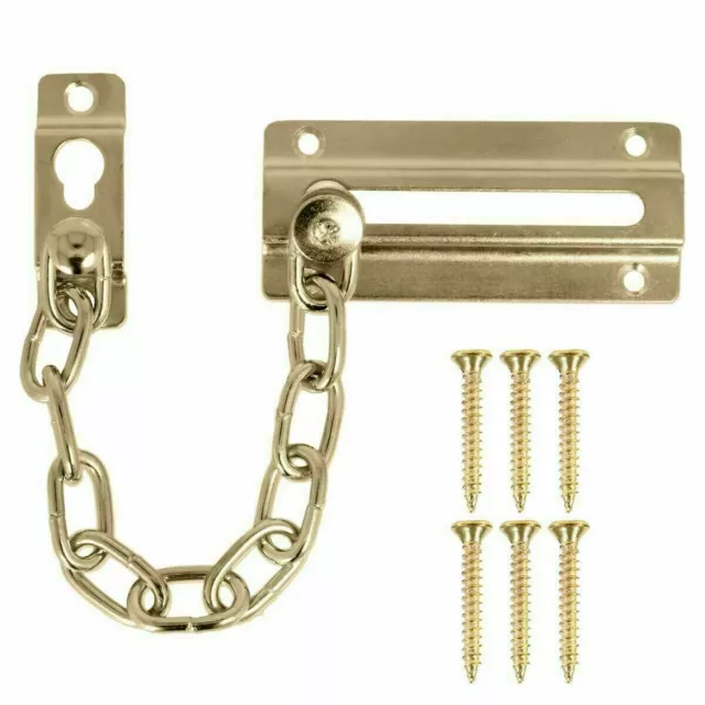 FRONT DOOR RESTRICTOR CHAIN BRASS Lock Latch Slide Catch Extra Security Safety