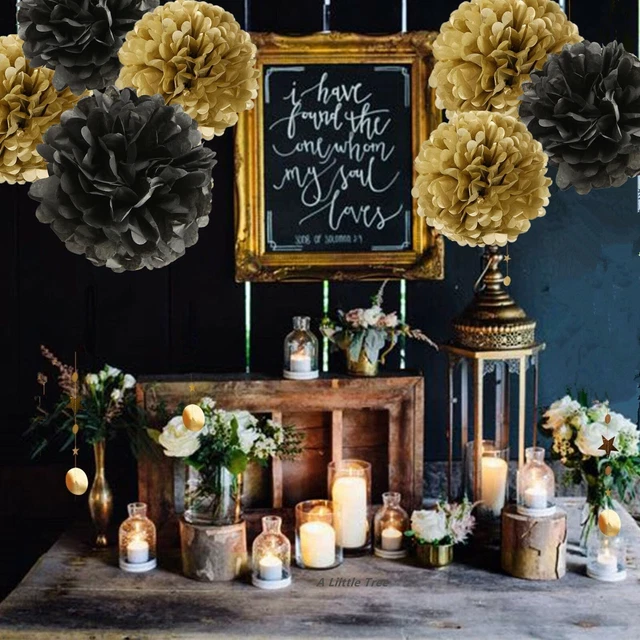 7 Stck. Gold Schwarz Stoff Papier Bommel Bommel Bommel Geburtstag Hochzeit Party (8 Zoll + 10 Zoll)