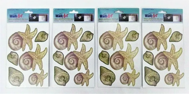 Sea Shells Decals Wall Art Self Adhesive Washable 4 Pk. NIP Junk Journal Craft