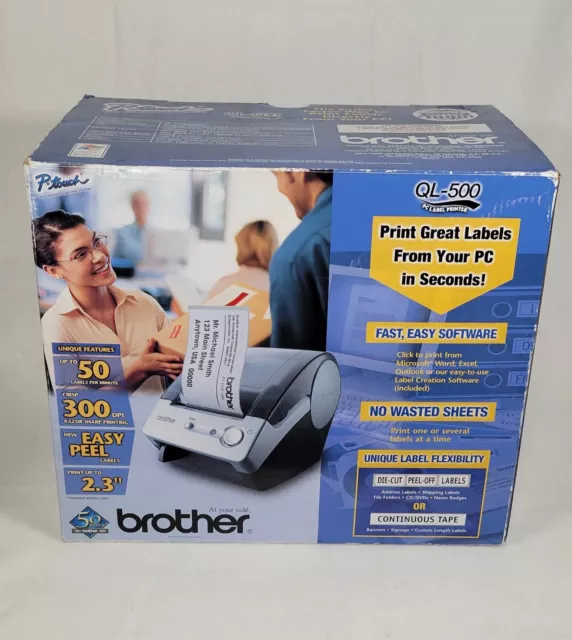 Brother P-Touch QL-500 PC Printer Label Printer W/ Cords & Re-Usable Label Frame