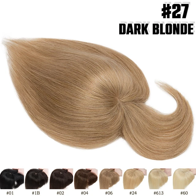 8.5x8.5cm Clip In Mono Women Human Hair Topper with Bangs 150% #27 Dark Blonde