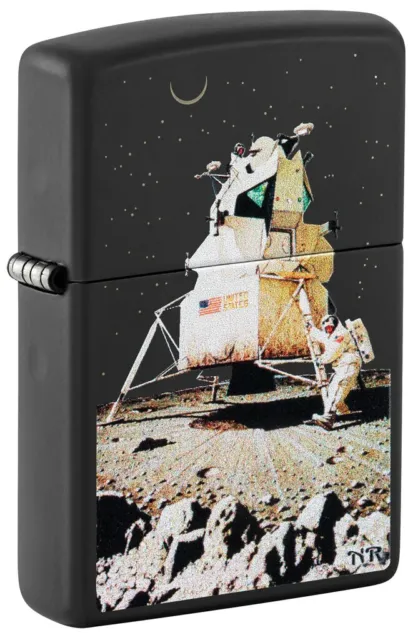 Zippo 48699, Artist Norman Rockwell 1st Man on Moon Lighter, Black Matte, NEW