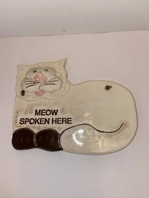 Hand Build Ceramic Cat Wall Plaque Meow Spoken Here
