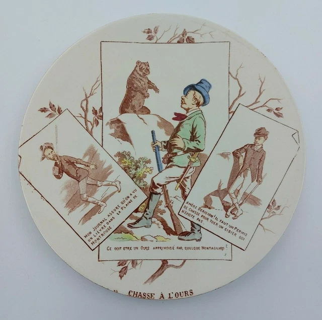 ANCIENNE ASSIETTE EN Faïence de Sarreguemines modèle Chasseurs. Chasse