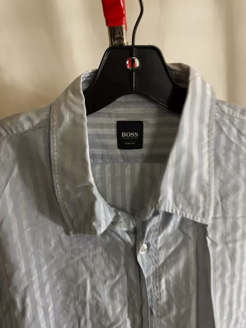 Hugo Boss Grayish Stripe Slim Fit LONG SLEEVE BUTTON UP SHIRT XL 17 x 35/36