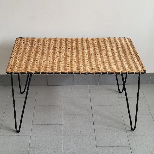 Tavolino Vintage 1950 IN Rattan & Acciaio 50S Rockabilly