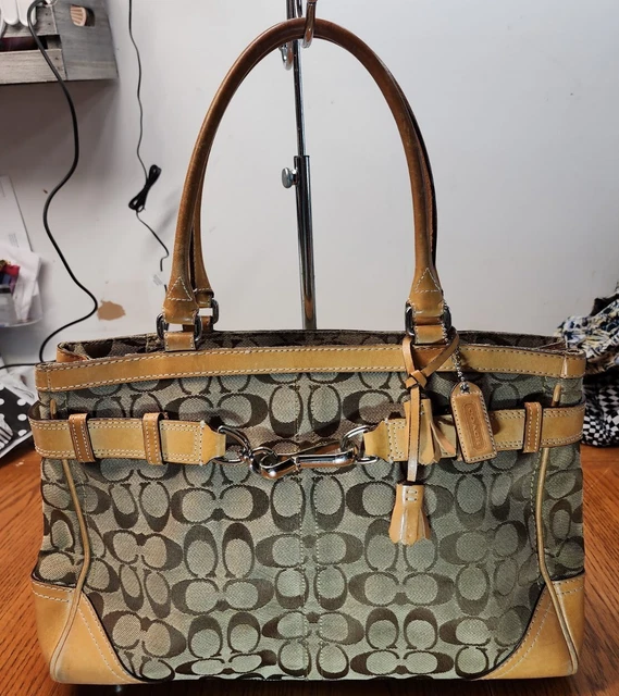 COACH HAMPTONS CARRYALL Signature Canvas Tote Bag Caramel Brown 8K07 £