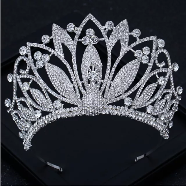 9cm Tall Large Full Crystal Leaf Wedding Bridal Party Pageant Prom Tiara Crown