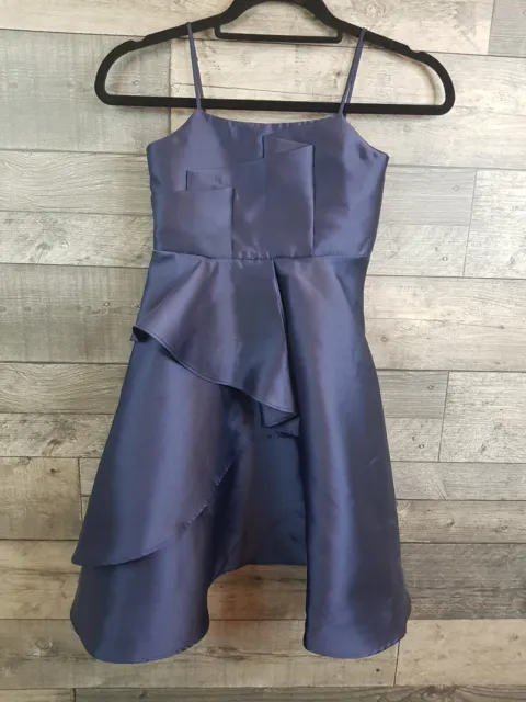 Storm by Monsoon Girls Satin Dress Aged 8 Navy Blue Ruffle Wedding Prom Occasion