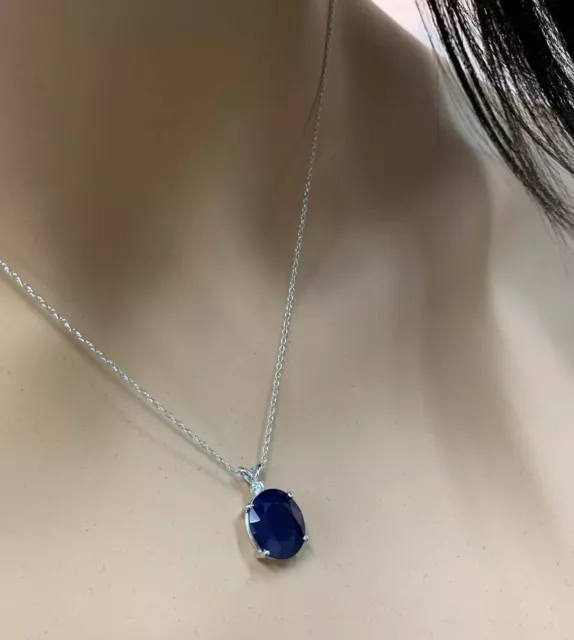 8.55Ct Natural Sapphire and Diamond 14K Solid White Gold Necklace