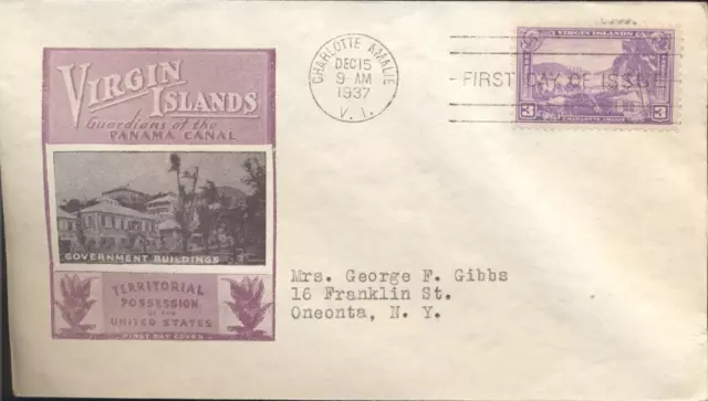 1937 FDC - Scott# 802 - Virgin Islands - Ioor  Flap/S  #A