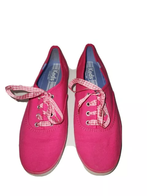 Keds Champion Hot Pink Gingham Laces Canvas Sneaker Shoe Size 7.5