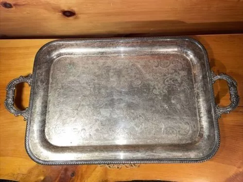 Antique C.P.S. & Co Ornate Silver Serving Tray Rectangular Platter w/ Handles