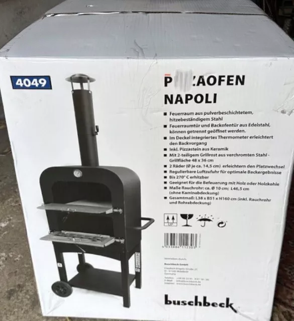 Pizzaofen "NAPOLI" Pizzastein aus Keramik Grill Ofen bis 270 °C Thermometer NEU!