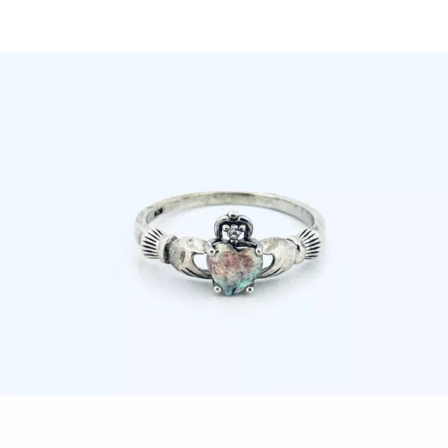 VINTAGE ESTATE STERLING Silver Claddagh Ring w/ Opal Heart Cubic ...