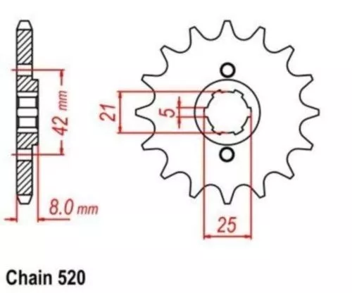 Pignon Sortie Boite Avant 14 Dents (Chaîne 520) pour YAMAHA TT 250 1989-1992