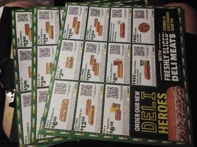 ⭐ SUBWAY COUPONS!!! 2X Sheets = 28 Coupons In All!!! Exp 12/31/23 ⭐ $2.00 -  PicClick