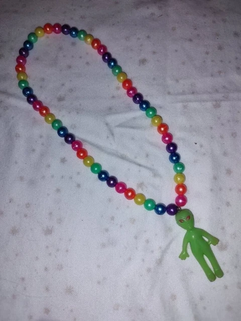 Colorful Beaded Stretch Necklace with Alien Pendant Colorful Beaded Stretch Necklace with Alien Pendant