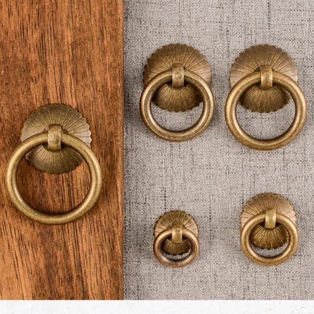 2pcs Brass Kitchen Cabinet Drawer Knobs Ring Pulls Cupboard Door Handles Vintage