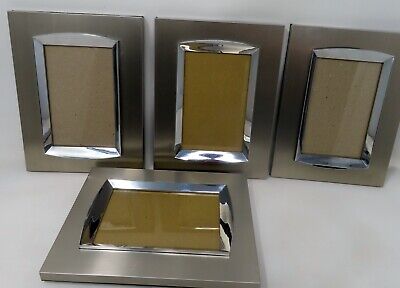 Lot 4 Silver Metal Matching Picture Frames for 4" by 6" Pictures Wall or Table