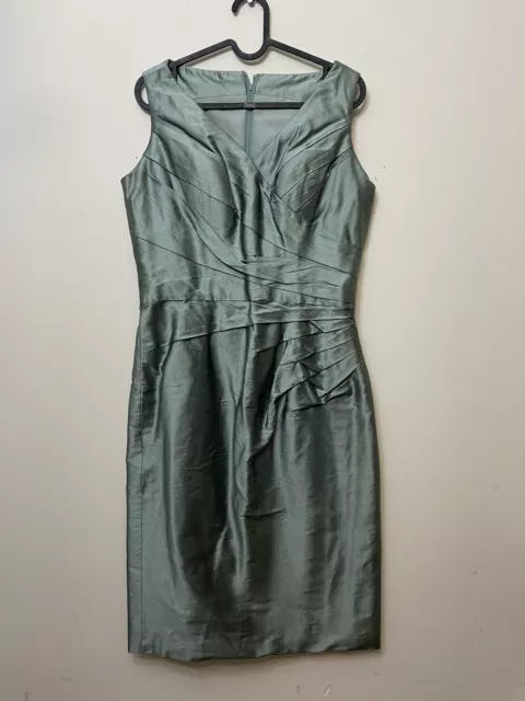 Sarah Danielle evenings party dress Silk aqua green taffeta shift dress UK12 US8