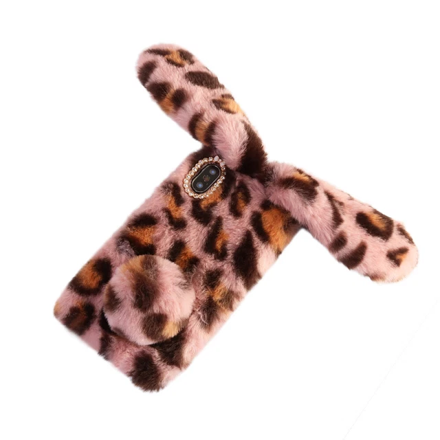 Peluche Lapin Cas De Téléphone De Mode Strass Hiver Garder Chaud 6