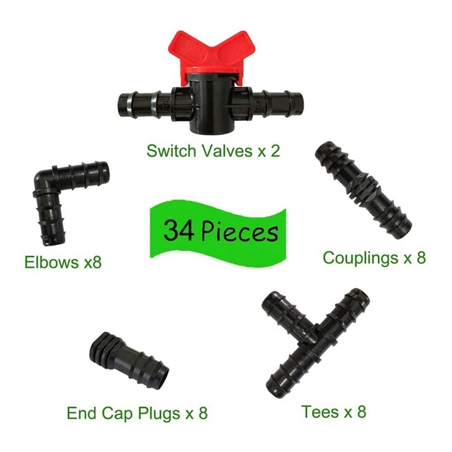Kalolary Kit Irrigazione A Goccia 42 Pezzi – Connettori E Raccordi Per Tubo Da 16 Mm, Giardino E Serra