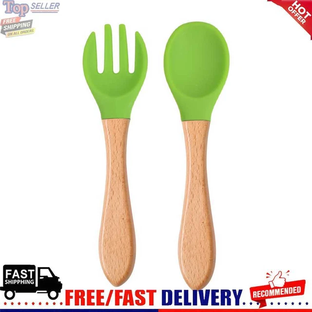Baby Wooden Silicone Feeding Spoon Toddlers BPA-free Tableware (7)