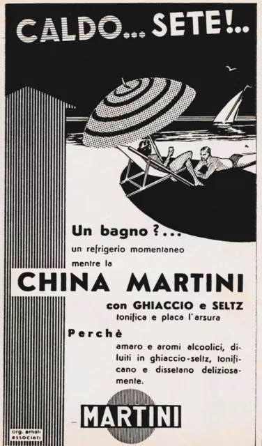 Pubblicita'  1949 China Martini Ghiaccio Selz Spiaggia Mare Estate Bagno