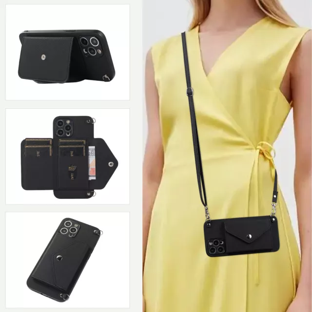 For iPhone Samsung Huawei Crossbody Wallet Card Bag Stand Women Phone Case Cover