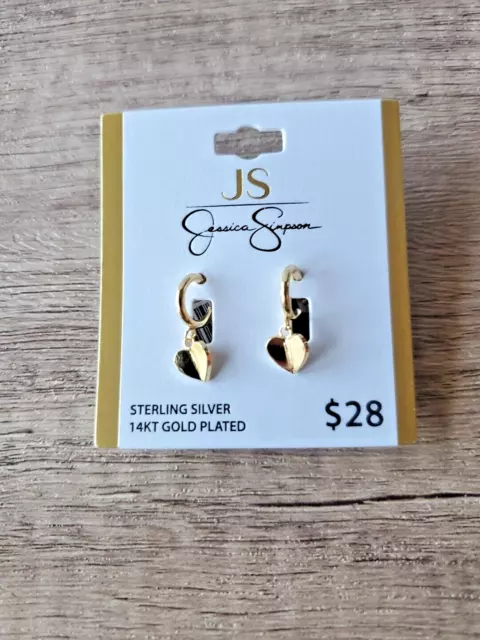 Jessica Simpson 14KT Gold Plated Heart Hoop Post Earrings