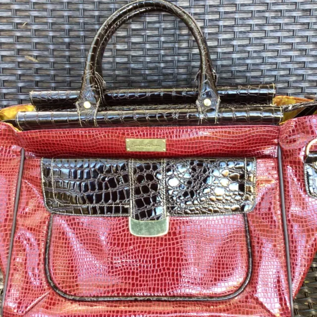 Samantha Brown Carry On Maroon Croc Embossed Weekender Carry On Bag EUC