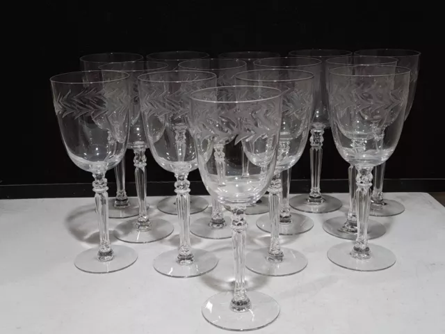 SET OF 14- Fostoria HOLLY PATTERN Clear Glass Etched 7 7/8" Tall  Water Goblets