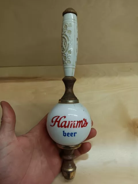 Vintage Hamm's Beer Ceramic Round Ball & Wood Tap Handle *READ Hamms