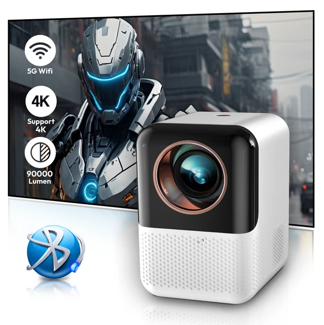 Mini Proiettore 4K Portatile Con WiFi 6 E Bluetooth 5.4 – Schermo Fino A 130 Pollici, Rotazione 180°