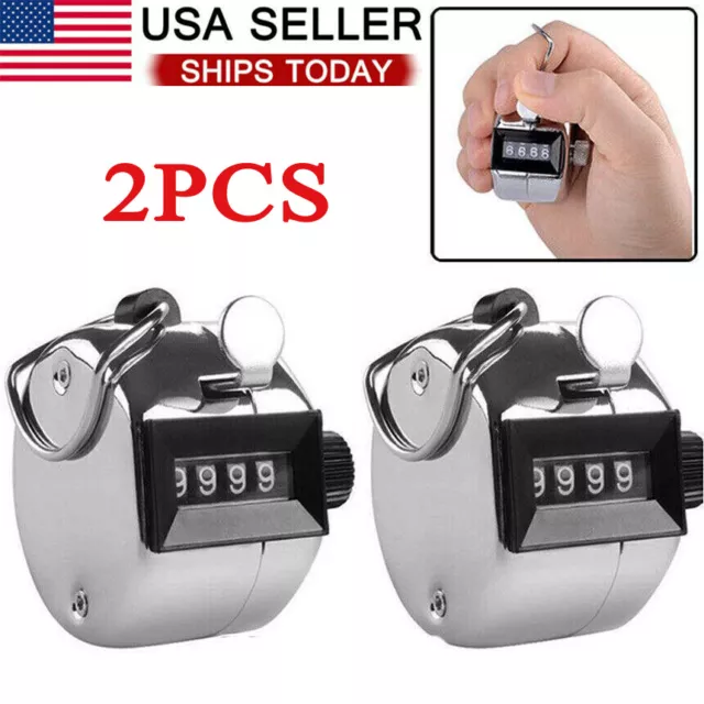 2 PCS 4 Digit Number Dual Clicker Golf Hand Tally Counter Metal Handy Convenient