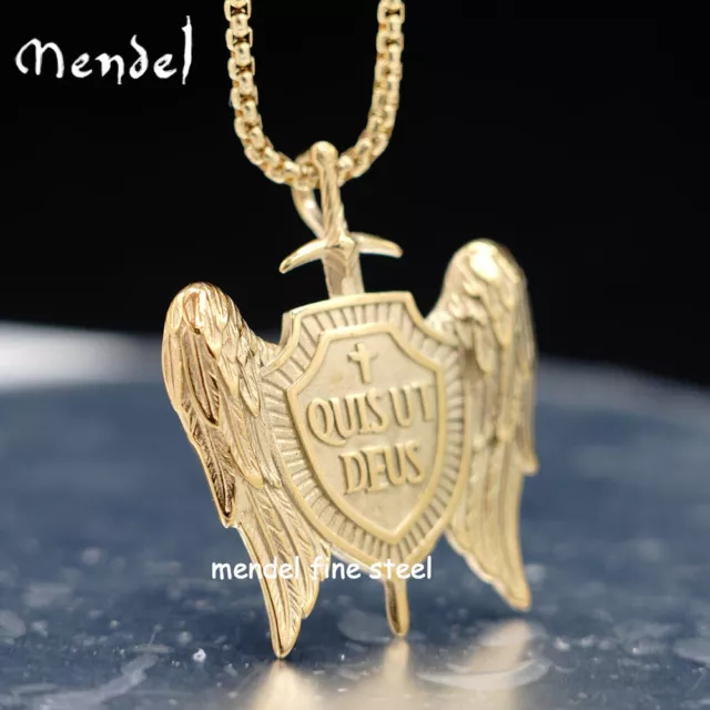 MENDEL GOLD PLATED Mens Cross Archangel Michael Angel Wings Pendant ...