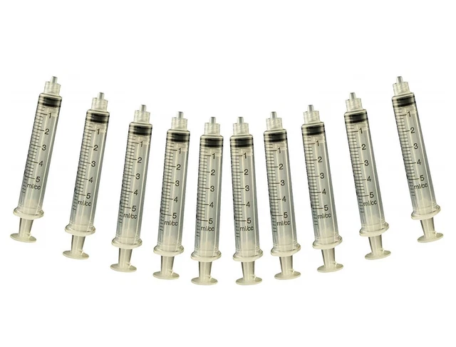 Plastic Non-Sterile Dispensing Luer Lock Syringe Without Needle 5ML -Pack of 10
