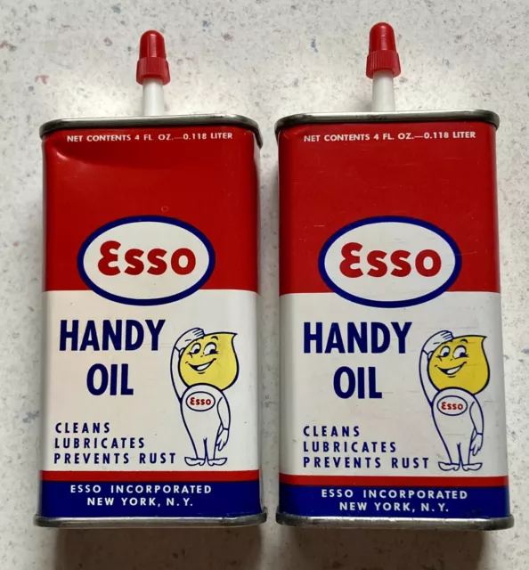 2 New Old Stock Unused Vintage Esso Handy Oil Oiler Cans Tins 4 Oz Advertising