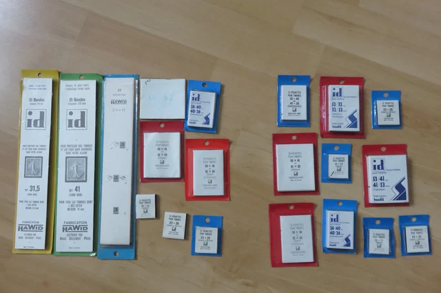 Lot pochettes et bandes pour timbres Id Hawid double soudure